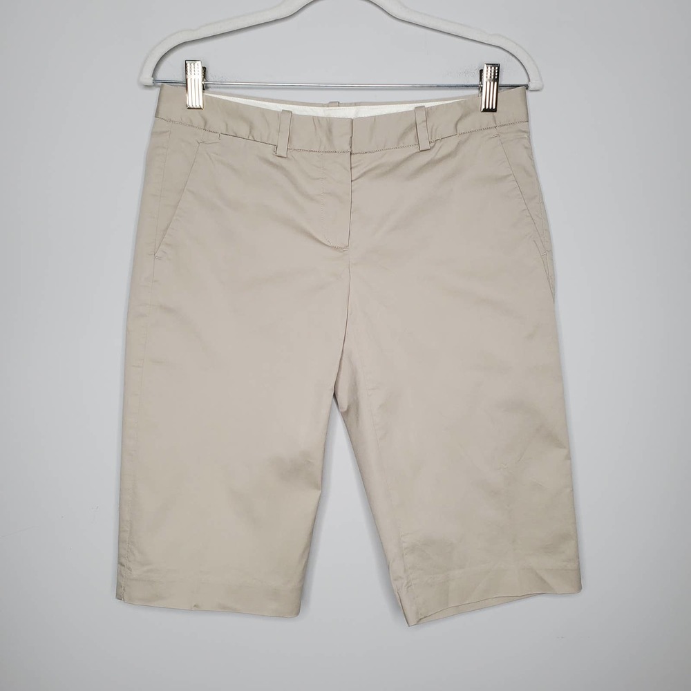 THEORY Cream Stone Tan Palmer Westside Bermuda Shorts Sz 4 - Picture 2 of 7